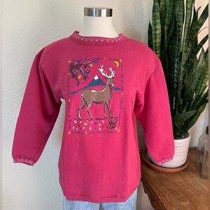Vintage 90s Deer Graphic Sweatshirt Cozy Cottagecore Outdoors Nature Large